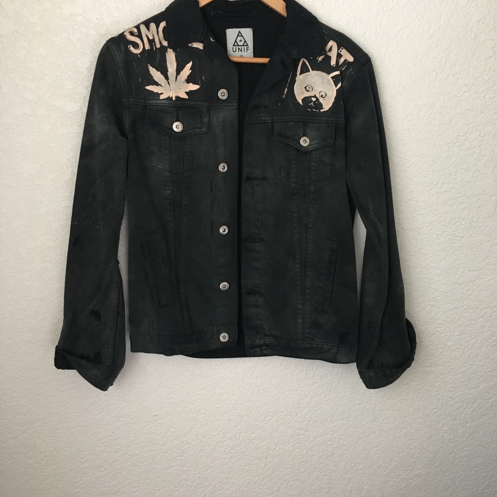 UNIF Distressed No Hope Black Denim Jacket XS - Picture 2 of 7